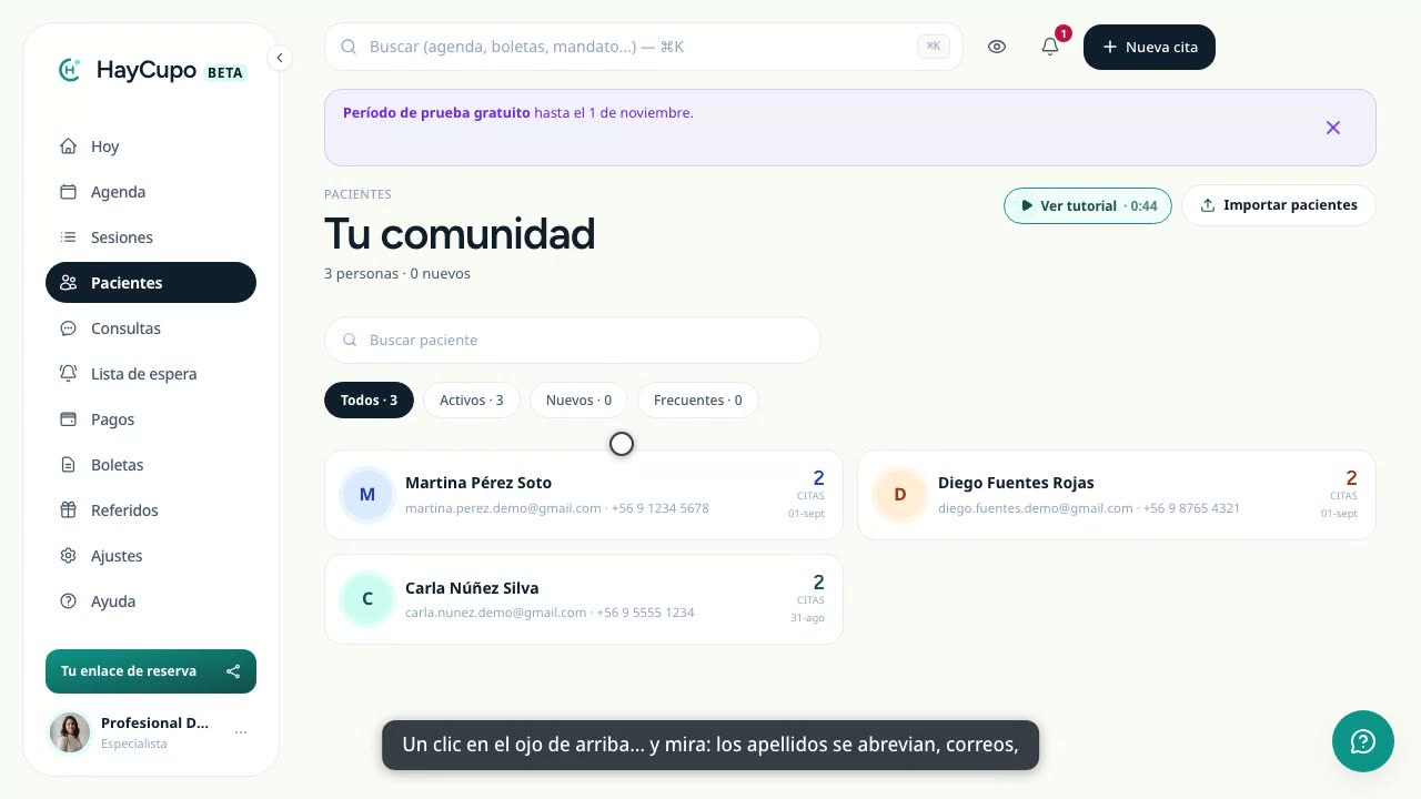 Cápsula: Modo privado en pantalla