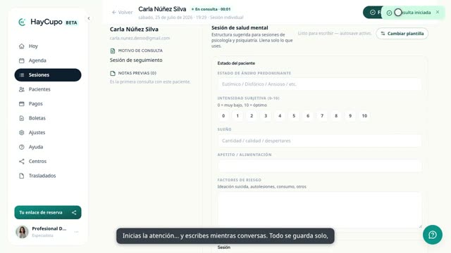 Cápsula: Notas de sesión y ficha clínica