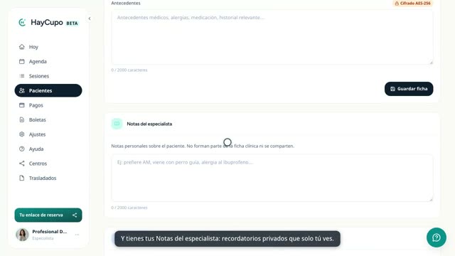 Cápsula: Tus pacientes: ficha y notas privadas
